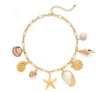 LILIE&WHITE Gold Ocean Charm Necklace - Seashell and Starfish Pendant, Beach-Themed Gold Link Necklace for Women, Durable & Fade-Resistant, Gift for Birthday, Summer & Special Occasions