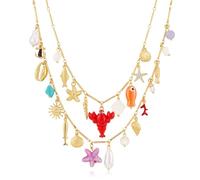 LILIE&WHITE Gold Ocean-Inspired Charm Necklace for Women, Colorful Sea-Themed Charms with Lobster, Starfish, and Shell Designs, Non-Fading Finish, Gift for Beach Lovers
