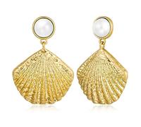 LILIE&WHITE Gold Shell Earrings with Faux Pearl, Non-Fading Elegant Design for Women, Summer Jewelry Gift