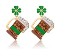 LILIE&WHITE Irish Four Leaf Clover Beer Cheers Earrings For Women Beer Shaped Earrings Pearl Earrings Dangle Drop Earrings St Patricks Day Earrings Lucky Earrings Jewelry Gifts