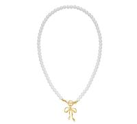 LILIE&WHITE Pearl Necklace for Women - Classic White Pearl Strand with Gold Bow Pendant - Elegant Jewellery for Special Occasions & Everyday Wear