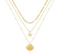 LILIE&WHITE Shell Necklace 3-Layer Starfish & Shell Pendant Necklace for Women - Gold-Plated, Hypoallergenic, Tarnish-Resistant, Beach-Inspired Jewellery