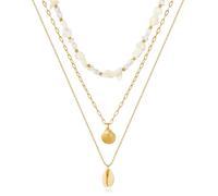 LILIE&WHITE Shell Necklace Gold Layered Shell Pendant Necklace for Women - Triple Strand with Natural Beads, Hypoallergenic and Non-Fading Coastal Jewellery