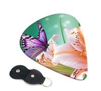 Lilies And Butterfly 6 Pack Guitar Picks With Holder, Personalized Guitar Plectrums Non-Slip Portable Ukulele Bass Picks 0.46mm For Acoustic Guitar Lovers Gifts