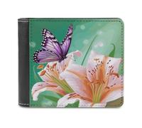 Lilies And Butterfly Bifold Wallet for Men & Women,Small Wallets Secure And Durable,Front Pocket Wallet for Gift