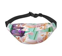 Lilies and Butterfly Fanny Pack for Men Women Crossbody Waist Bag Everywhere Belt Bag Wallet Hip Bum Bag with Adjustable Strap Casual Chest Bag for Outdoor Hiking Cycling, Black, One Size