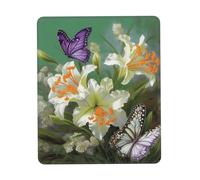 Lilies and Butterfly Mouse Pad with Non-Slip Rubber Base 10 x 12 inch Mouse Mat with Stitched Edge Gaming Mousepad for Wireless Mouse Computer Laptop Home Office Desk Pad