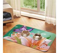 Lilies and Butterfly Pet Feeding Mat 40x60cm, Absorbent Dog Mat for Food and Water Bowl, PU Leather Cat Food Mat Waterproof Dog Bowl Mats Quick Dry Pet Placemats-No Stains