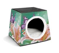 Lilies and Butterfly Pet Tent for Small Cats and Dogs,Cat House - Soft Comfort Washable,Dog Bed Open Design Pet Tents Indoor Outdoor Travel