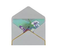 Lilies And Butterfly Print Horizontal Gold-Edged Pearl Greeting Card W/Envelope-Holiday,Birthday,Anniversary,Party(2pcs)