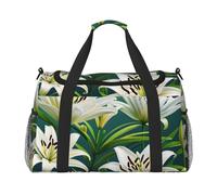 Lilies and Butterfly Print Travel Duffel Bag for Men & Women, Foldable Travel Bags and Spacious Weekender Tote Bag for Storage Toiletry Luggage Personal Item, Black, L