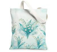 Lilies Canvas Tote Bag for Women, Spring Floral Leaf Bubble Spring Aqua Washable Reusable Small Tote Bag Ideas for Outdoor Travel Workday Reading 13x15 Inch