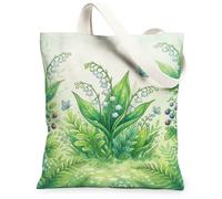 Lilies Canvas Tote Bag for Women, Spring Nature Butterfly Leaf Spring Green Washable Reusable Graphic Tote Bag Ideas for Sh, Green, 13x15 Inch