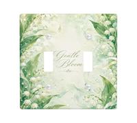 Lilies Double Light Switch Cover Plate, Floral Watercolor Leaf Droplet Spring Green Plastic Standard Size Wall Switch Plates Accents for Home Living Room Bedroom Bathroom Decor