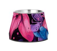 Lilies Flowers Bold Colors Digital Art Dogs Food Bowl Non Slip Stainless Steel Cats Basic Bowls for Small Dogs Comfort Feeding plato de comida para perros
