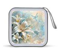 Lilies Flowers Dragonfly CD Case Holder Portable 40 Capacity DVD Wallet Storage Organizer for Car Travel