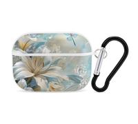 Lilies Flowers Dragonfly Headphone Case Compatible with AirPods Pro PC Shell Carrying Case with Keychain White-style