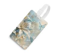Lilies Flowers Dragonfly Luggage Tags for Suitcases TPU Baggage Tag Cute Travel Bag Label Tags White-Style