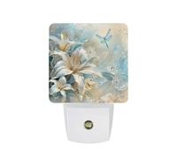Lilies Flowers Dragonfly Night Light Plug In Wall LED Nightlight with Dusk to Dawn Sensor for Bedroom Kitchen