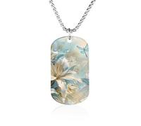 Lilies Flowers Dragonfly Titanium-Steel Necklace Adjustable Pendant Jewelry for Women Men Gifts
