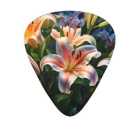 Lilies in Bloom Printed guitar picks - three thicknesses: thin, medium and thick, suitable for electric guitar, bass and ukulele.