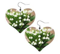 Lilies of the Valley Double-Sided Faux Leather Large Dangle Earrings for Women Heart-Shape Lightweight Spring Winter Decorative Earrings for Holiday Concert Party Decor Gifts