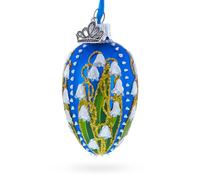 Lilies of The Valley on Blue Royal Mini Red Glass Egg Ornament