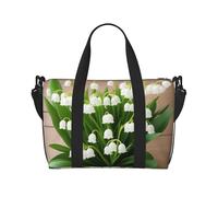 Lilies Of The Valley Print Large Travel Duffel Bag Foldable Lightweight Weekender Bags, Carry On Overnight Tote Bags, Gym Duffel Bags Hospital Bags Yoga Bags For Women Men, Black, One Size