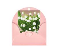 Lilies of the Valley Seasonal Greeting Card with Pink Envelope for Any Occasion Thanksgiving Christmas Birthday Wedding Anniversary Engagement Note Cards