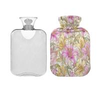 Lilies Pattern William Morris Style Travel hot Water Bottle with Soft Cover 2L Water Bag for Neck and Shoulder Pain Relief Hand Feet Warmer Bolsa para agua Caliente para Dolor