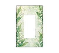 Lilies Single Rocker Light Switch Cover, Floral Watercolor Leaf Droplet Spring Green Plastic Standard Size Decorative Wall Plates for Home Living Room Bedroom Bathroom Decor