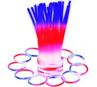 Liliful 100 Pcs 4th of July Glow Stick Bracelets in Bulk, 8 Inch White Blue Red Glow Sticks Necklaces with Connectors, Glow in the Dark Necklaces for Kids Patriotic Party Favors Independence Day Rave