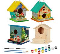 Liliful 12 Pack Birdhouse Kit DIY Wooden Bird House with Paint and Paintbrushes Arts and Crafts Painting Kits for Boys Girls Adults Build Paint Christmas Birthday Indoor Outdoor Craft (Classic Style)