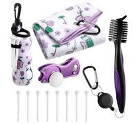 Liliful 12 Pcs Golf Accessories Kit, Include Golf Ball Bag with Hook Towel Tees Magnetic Ball Marker Divot Tool Cleaner Brush for Women Man Gifts (Floral,Purple)