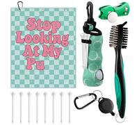 Liliful 12 Pcs Golf Accessories Kit, Include Golf Ball Bag with Hook Towel Tees Magnetic Ball Marker Divot Tool Cleaner Brush for Women Man Gifts(Preppy,Green)