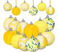 Liliful 12 Pcs Summer Tree Lemon Hanging Ornaments Shiny Sequin Yellow Ball Ornament Cloth Yellow Lemon Decorations for Home Lemon Pendants Baubles Set for Door Wreath Garland Gift Supplies, 1.97 Inch