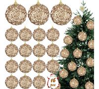 Liliful 16 Pcs 3.15" Christmas Ball Ornaments Glitter Christmas Decorations Tree Balls Large Christmas Hanging Ornaments for Xmas Tree Wedding Home Table Top Party Holiday Decor (Champagne Gold)