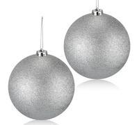 Liliful 2 Pcs Large Outdoor Christmas Ornaments Plastic Jumbo Fillable Balls Ornament Big Xmas Tree Hanging Decoration for Home Outside Holiday Lawn Yard Party (5.9 Inch,Glitter Silver)
