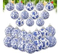 Liliful 24 Pcs Chinoiserie Christmas Ornaments Blue and White Chinoiserie Omament Blue Christmas Hanging Omament for Small Xmas Tree Decoration Wedding Holiday Party Yard Home Supplies