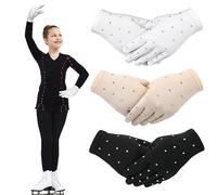 Liliful 3 Pairs Thermal Figure Skating Gloves for Women Girls Skate Gloves Ice Skating Gloves with Rhinestone Decoration for Practice Competition Test Performance Dance Show Medium Size 3