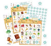 Liliful 35 Pcs Passover Bingo Games 24 Players Pesach Bingo Cards Jewish Seder Matzo Party Games for Kids Adults Family Classroom Activities Religious Birthday Party Favors Supplies (Teal,Plague)