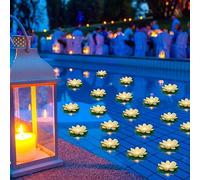 Liliful 36 Pcs Diwali Lotus Decoration Floating Lights Lotus Artificial Floating Flowers for Pool with LED Lights Battery Operated for Indian Puja Ganesh chaturthi Diwali(3.94 Inch,White)
