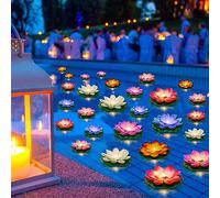 Liliful 36 Pcs Floating Lights Lotus Lifelike Artificial Floating Flowers for Pool with LED Lights Battery Operated Lily Pads Water Lanterns(3.94, 5.91 Inch,Rich Color)