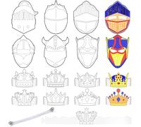 Liliful 48 Pcs Knight Helmets Masks Crowns Set Medieval Party Decorations Color Your Own DIY Kit Knight Mask Crowns for Cosplay Activity Party Favor