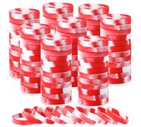 Liliful 50 Pcs Plain Silicone Rubber Bracelets Elastic Rubber Wristbands Blank Colored Bracelet Sports Bands for Stretch Wristband Wrist Bands for Women Men Party Gifts(Red and White)