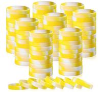 Liliful 50 Pcs Plain Silicone Rubber Bracelets Elastic Rubber Wristbands Blank Colored Bracelet Sports Bands for Stretch Wristband Wrist Bands for Women Men Party Gifts (Yellow and White)