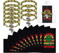 Liliful 50 Sets Kwanzaa Gifts Bulk Africa Bracelets with Black History Honoring Card Adjustable Patriotic Woven Bracelets for African Afro Heritage Holiday Kwanzaa Traditional African Party Favors
