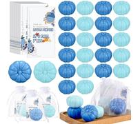Liliful 50 Sets Pumpkin Baby Shower Favors Fall Thanksgiving Baby Shower Decorations Mini Pumpkin Soap Thanks Cards Gift Bags with String for Wedding Bridal Autumn Party Gifts for Guest(Blue)