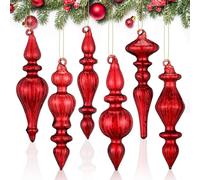 Liliful 6 Pcs 6.3 inch Mercury Glass Finial Christmas Ornaments with Ribbon Bow Hanging Christmas Red Finials Glass Ornaments Assorted Mercury Glass Decor for Christmas Tree Vintage Holiday Decoration