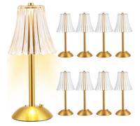 Liliful 8 Pcs LED Portable Cordless Gold Table Lamp Touch Battery Operated Rechargeable Desk Lamp 3 Color Dimmable for Bedroom Living Room Dining (Rose Style)